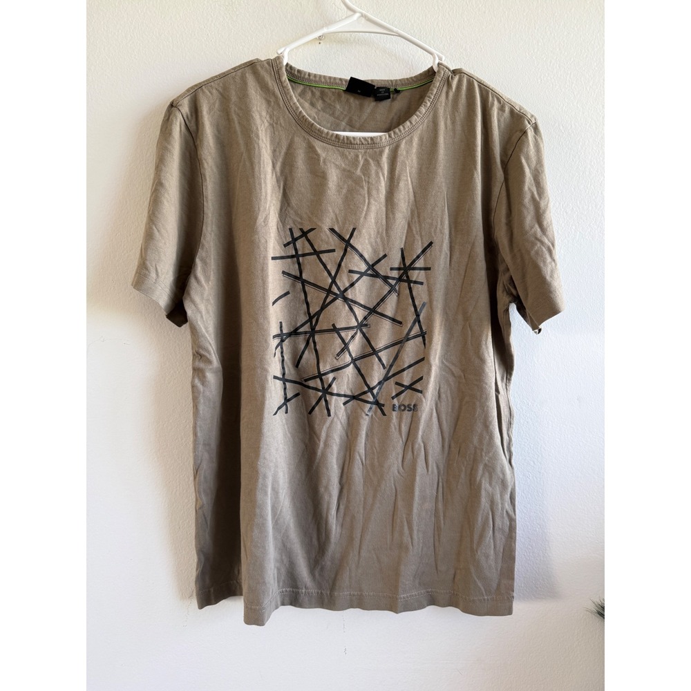 BOSS Hugo Boss Khaki Taupe Abstract Graphic T-Shirt Womens Medium Short Sleeve
